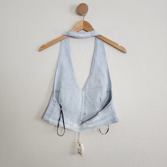 Ser.O.Ya Retrofete Manny Denim Halter Cropped Vest Blue L NWT - Picture 11 of 14